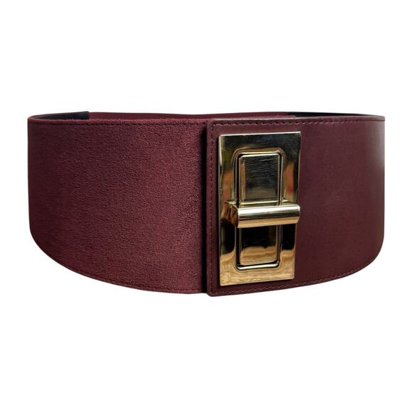 Suzi Roher Wide Burgundy Suede Stretch Corset Belt Gold Turnlock Buckle Size L main image 7